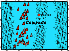 Colorado woodcut map showing location of Denver